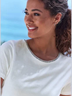 Vivance T-Shirts<T-shirt broderie contrastée tendance à l'encolure ronde