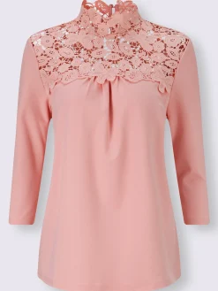 Alessa W. T-Shirts<T-shirt col montant orné dentelle florale brodée