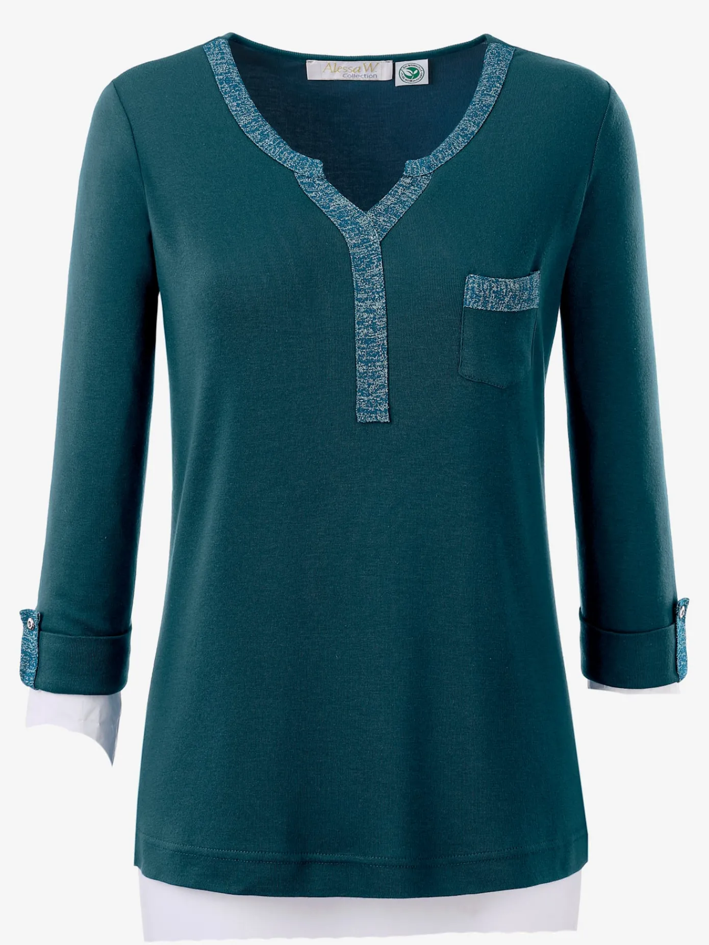 Alessa W. T-Shirts|Tenues De Cérémonie<T-shirt col v imprimé manches 3/4 poche poitrine