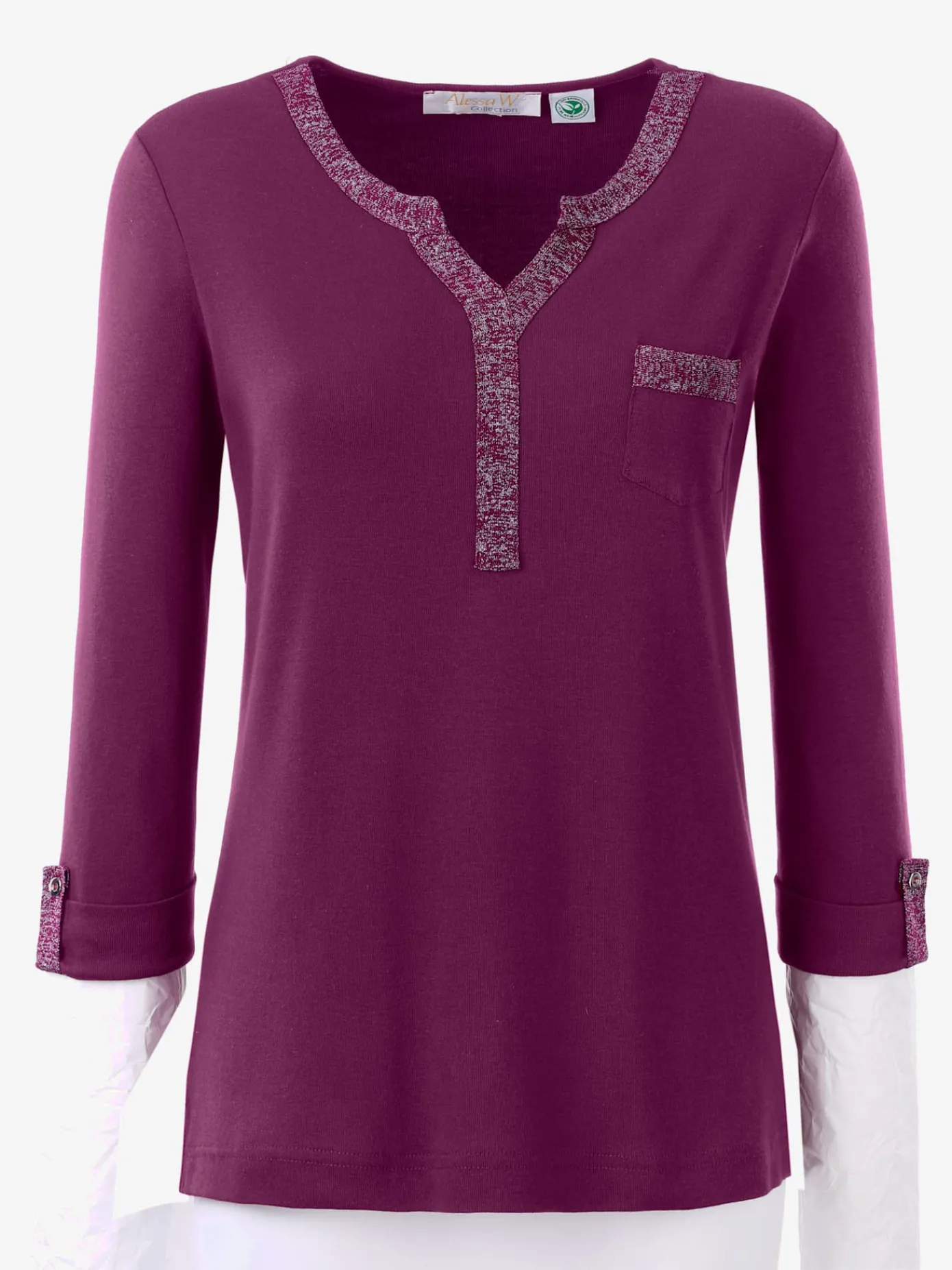 Alessa W. Tenues De Cérémonie|T-Shirts<T-shirt col v imprimé manches 3/4 poche poitrine