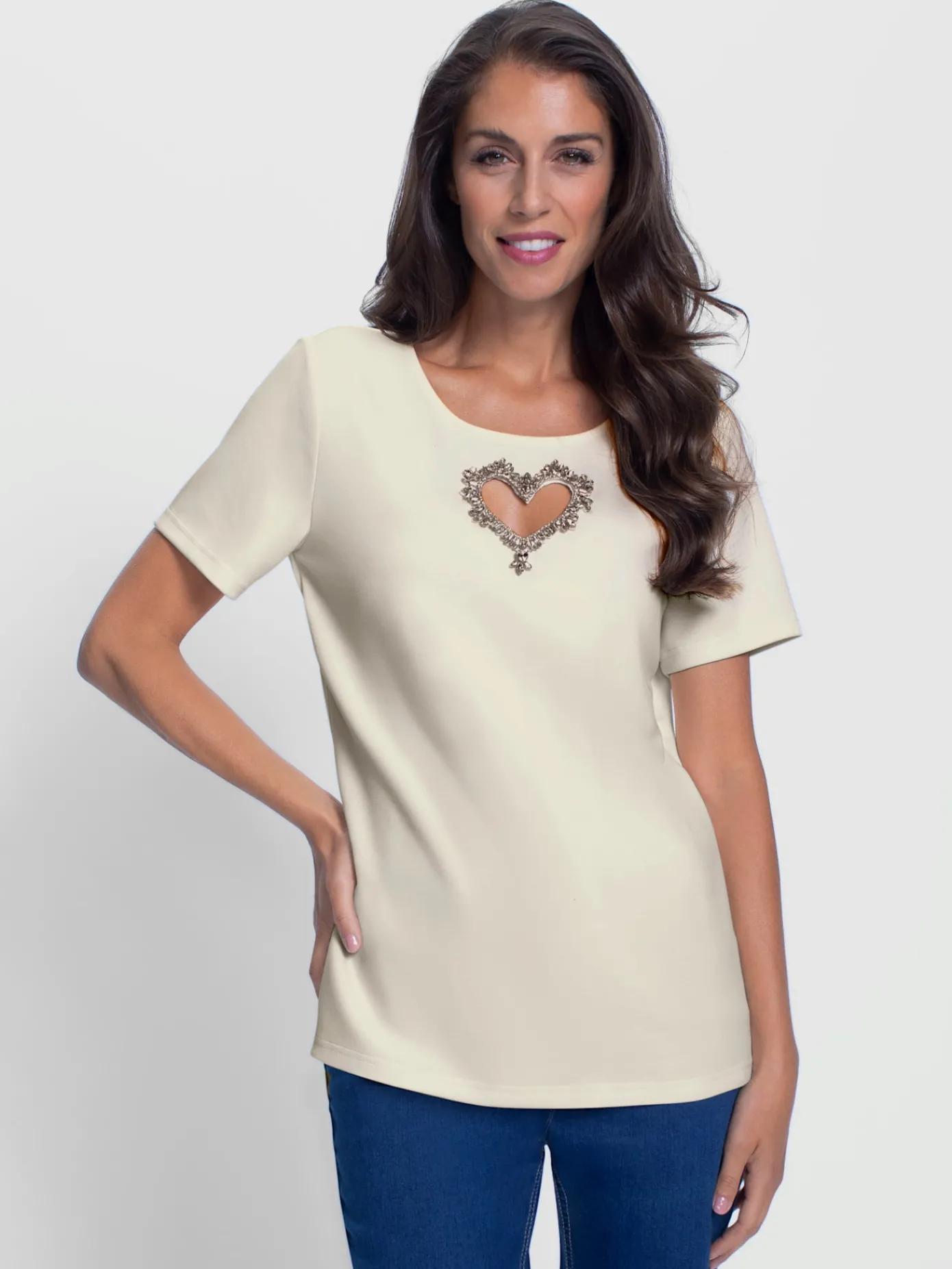 Ashley Brooke T-Shirts<T-shirt découpe avec perles décoratives à l'encolure