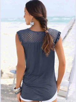 Buffalo T-Shirts<T-shirt de plage encolure avec fente et lien à nouer