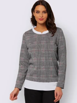 T-Shirts<T-shirt 2-en-1 bimatière uni et carreaux manches longues