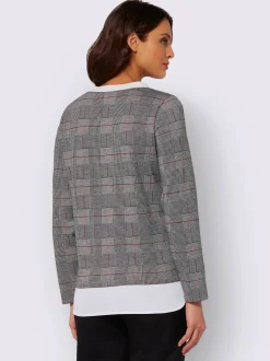 T-Shirts<T-shirt 2-en-1 bimatière uni et carreaux manches longues