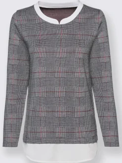 T-Shirts<T-shirt 2-en-1 bimatière uni et carreaux manches longues