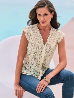 Ashley Brooke T-Shirts<T-shirt en dentelle dentelle à l'encolure et manches courtes