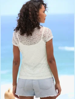 LASCANA T-Shirts<T-shirt en dentelle encolure ronde