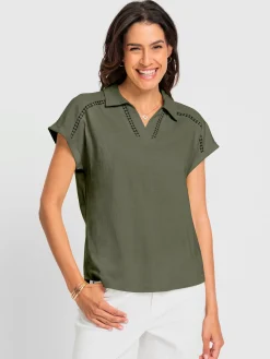 T-Shirts<T-shirt en v bande en dentelle filigrane