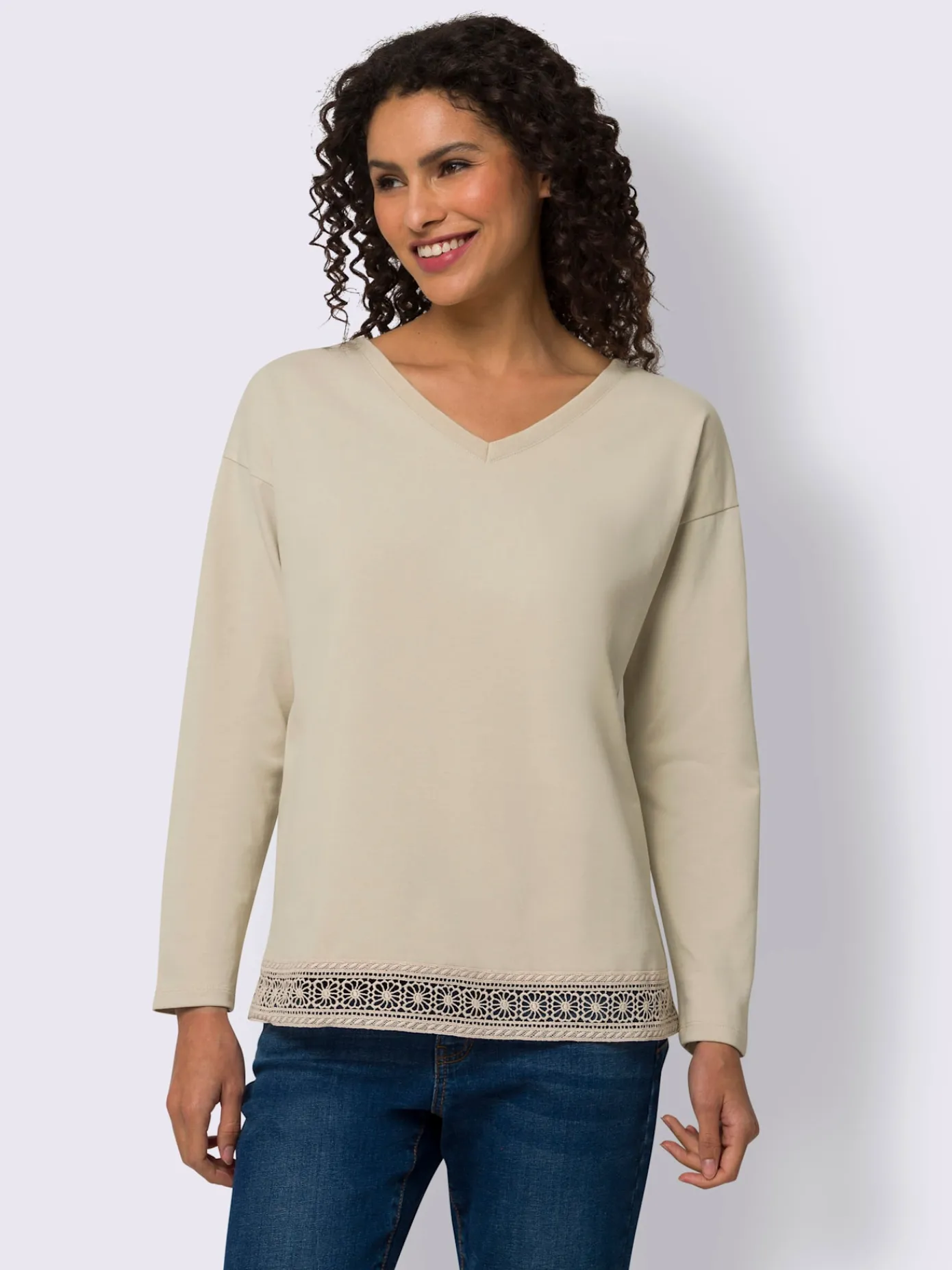 Linea Tesini T-Shirts<T-shirt en v bordure en dentelle à l’ourlet