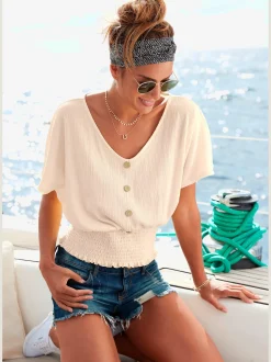 LASCANA T-Shirts<T-shirt en v fausse patte de boutonnage devant