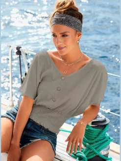 LASCANA T-Shirts<T-shirt en v fausse patte de boutonnage devant