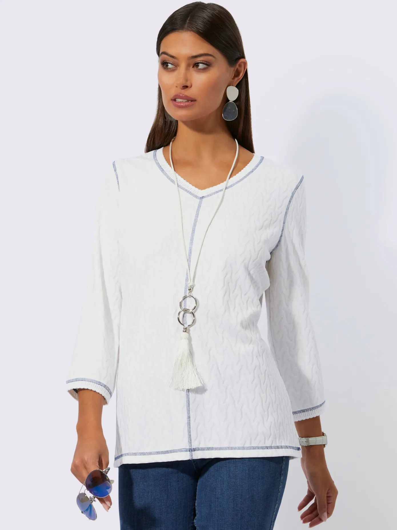 Creation L T-Shirts<T-shirt en v jacquard en jersey tendance