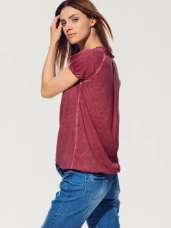 Linea Tesini T-Shirts<T-shirt en v look tendance avec empiècement smocké à l'encolure