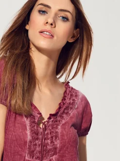 Linea Tesini T-Shirts<T-shirt en v look tendance avec empiècement smocké à l'encolure