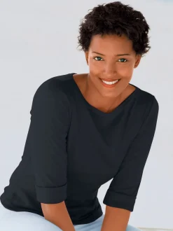 T-Shirts<T-shirt femme confortable manches 3/4 à revers