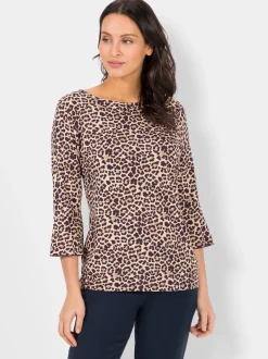 Fair Lady T-Shirts|Tenues De Cérémonie<T-shirt femme imprimé félin col rond manches 3/4 volantées