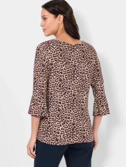 Fair Lady T-Shirts|Tenues De Cérémonie<T-shirt femme imprimé félin col rond manches 3/4 volantées