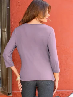 T-Shirts<T-shirt femme souple col bénitier manches 3/4