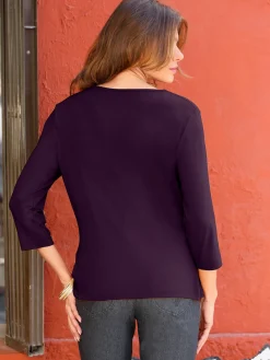 T-Shirts<T-shirt femme souple col bénitier manches 3/4