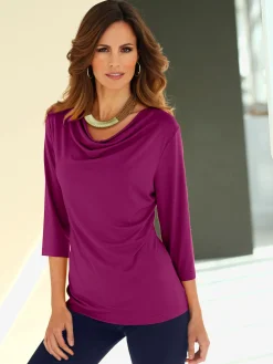 T-Shirts<T-shirt femme souple col bénitier manches 3/4