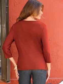 T-Shirts<T-shirt femme souple col bénitier manches 3/4