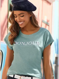 Vivance T-Shirts<T-shirt imprimé «bonjour » tendance devant