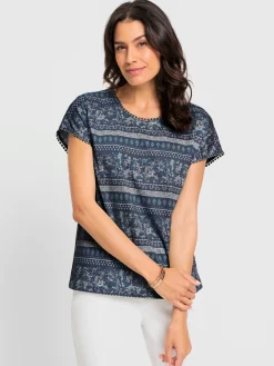 T-Shirts<T-shirt imprimé bordure en dentelle décorative