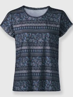 T-Shirts<T-shirt imprimé bordure en dentelle décorative