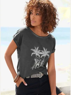 Vivance T-Shirts<T-shirt imprimé devant avec éléphant et palmiers