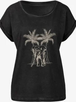Vivance T-Shirts<T-shirt imprimé devant avec éléphant et palmiers