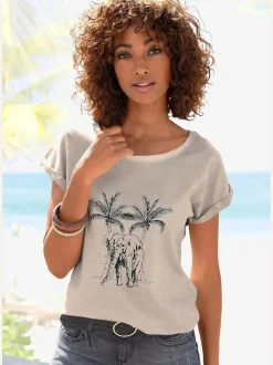 Vivance T-Shirts<T-shirt imprimé devant avec éléphant et palmiers
