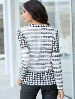 T-Shirts<T-shirt imprimé empiècements pied-de-poule manches longues