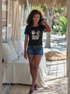 Vivance T-Shirts<T-shirt imprimé feuille brillant, doré et estival