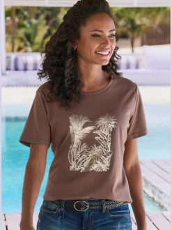 Vivance T-Shirts<T-shirt imprimé feuille brillant, doré et estival