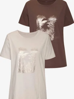 Vivance T-Shirts<T-shirt imprimé feuille brillant, doré et estival