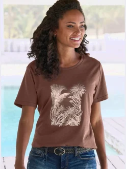 Vivance T-Shirts<T-shirt imprimé feuille brillant, doré et estival