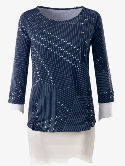 T-Shirts<T-shirt imprimé graphique avec oeillets et laçages décoratifs manches 3/4