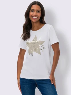 Mandarin T-Shirts<T-shirt imprimé inscription brillante