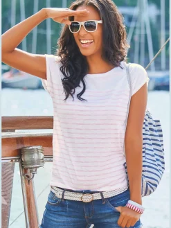 Beachtime T-Shirts<T-shirt imprimé rayé tendance devant et au dos