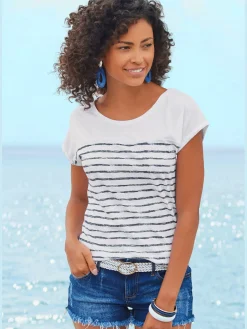 Beachtime T-Shirts<T-shirt imprimé rayé tendance devant et au dos