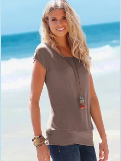 LASCANA T-Shirts<T-shirt long large ceinture à l'ourlet pour un port long ou court plissé