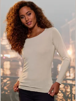 LASCANA T-Shirts<T-shirt manches longues bords pailletés raffinés à l'encolure, aux finitions des manches et à l'ourlet