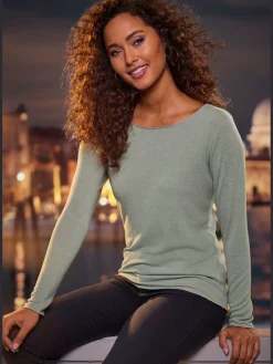 LASCANA T-Shirts<T-shirt manches longues bords pailletés raffinés à l'encolure, aux finitions des manches et à l'ourlet