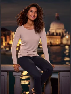 LASCANA T-Shirts<T-shirt manches longues bords pailletés raffinés à l'encolure, aux finitions des manches et à l'ourlet