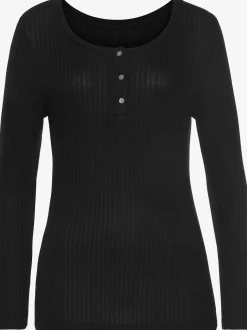 Vivance T-Shirts<T-shirt manches longues courte patte de boutonnage devant avec boutons imitation nacre