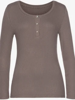 Vivance T-Shirts<T-shirt manches longues courte patte de boutonnage devant avec boutons imitation nacre