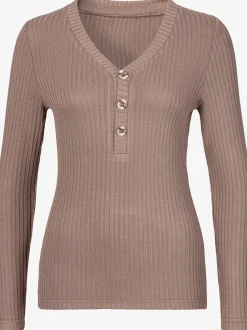 LASCANA T-Shirts<T-shirt manches longues petite patte de boutonnage avec boutons imitation corne