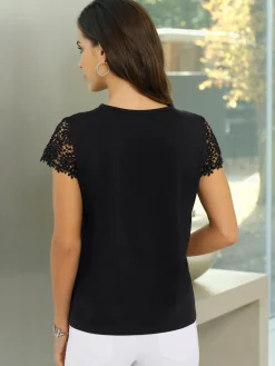 Fair Lady T-Shirts<T-shirt mélange coton-modal haut et mancherons en broderie anglaise