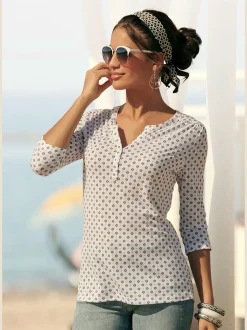 LASCANA T-Shirts<T-shirt patte de boutonnage avec boutons légèrement brillants