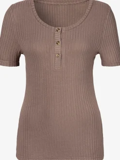 LASCANA T-Shirts<T-shirt petite patte de boutonnage avec boutons imitation corne